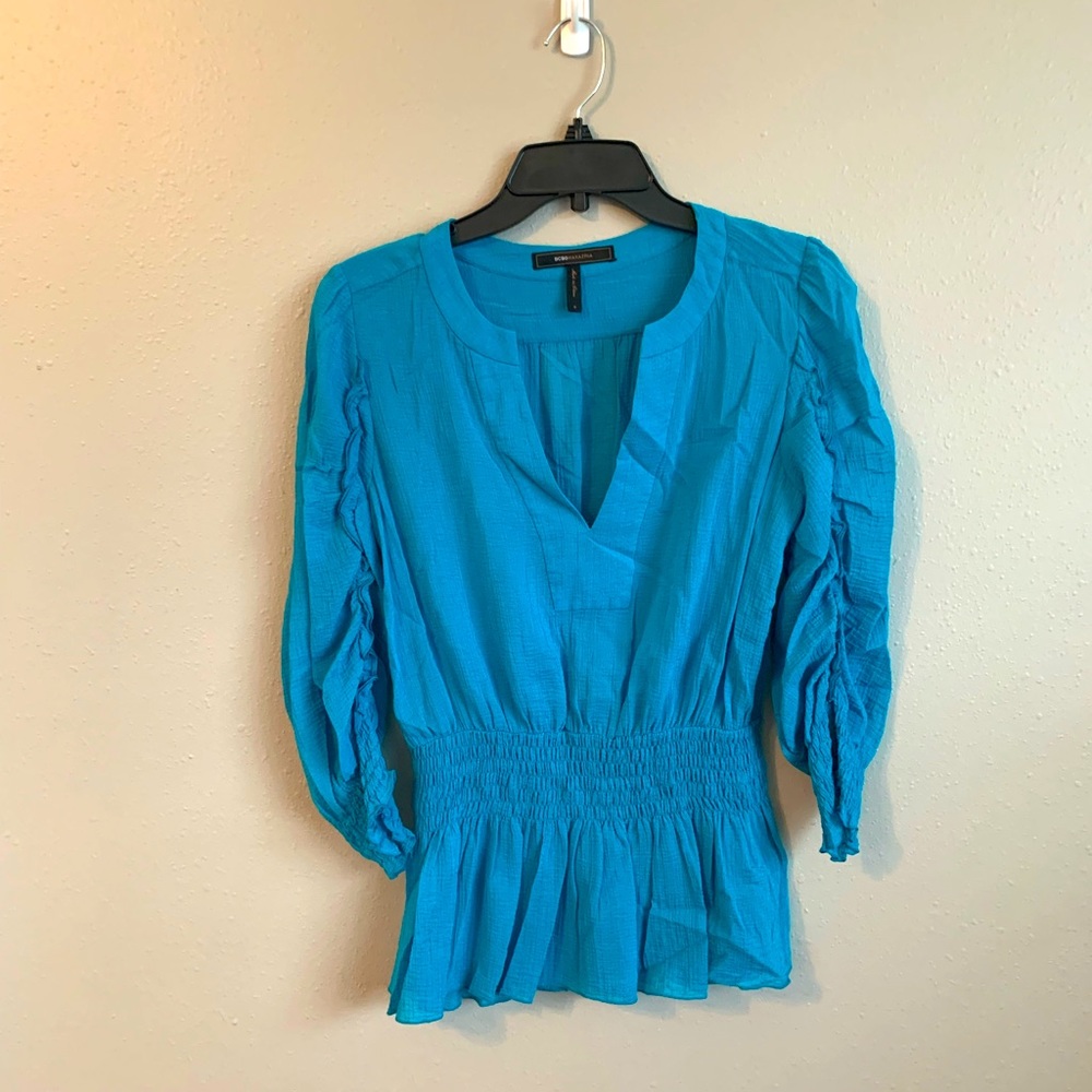 BCBG Teal Top with Peplum Waist